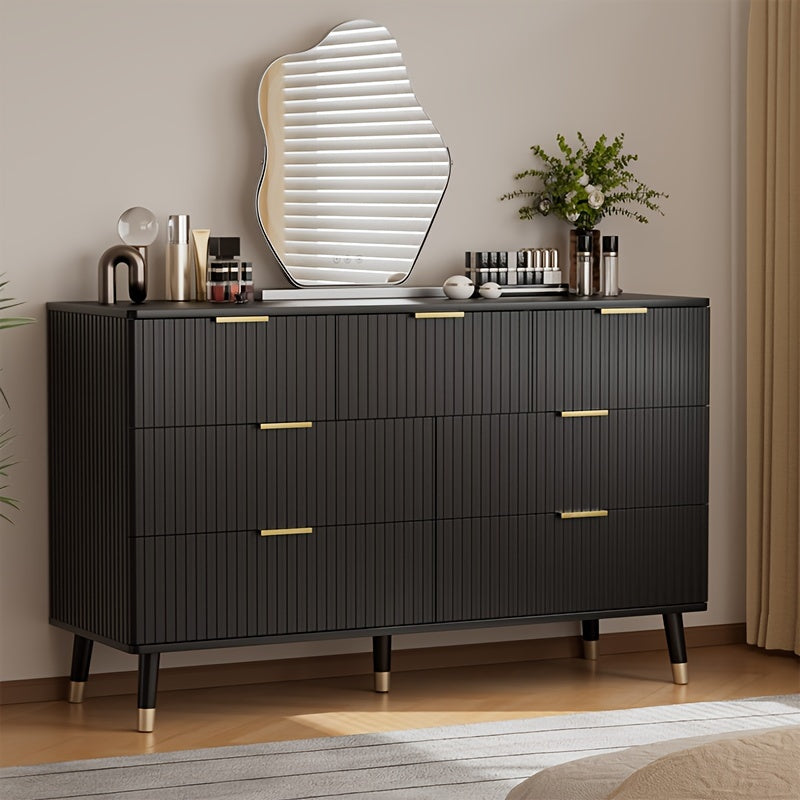 7 Drawer Dresser For Bedroom, Elegant Dressers With Fluted Panel, Storage Dresser With Golden Handles, Modern Closet Of Drawers For Living Room