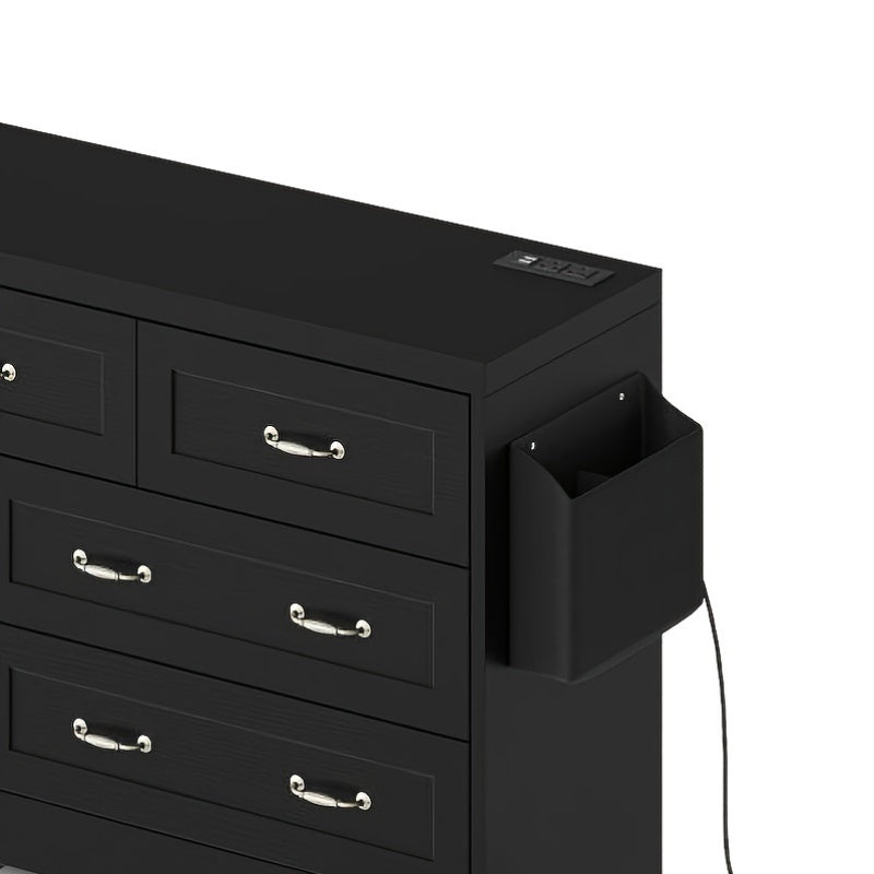 Elegant 7- Drawer Wood Dresser with Charging Station: Versatile Storage Cabinet for Bedroom, Entryway, and Living Room