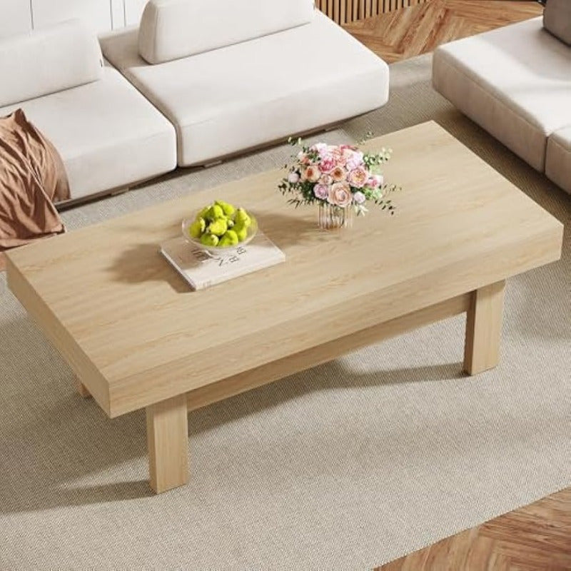 Contemporary 120cm Hardwood Coffee Table, Solid Wood & Wood-Based Panel Construction, Modern Farmhouse Style, Space-Saving Design, with No Electricity Required, for Living Room, Bedroom, Home Office