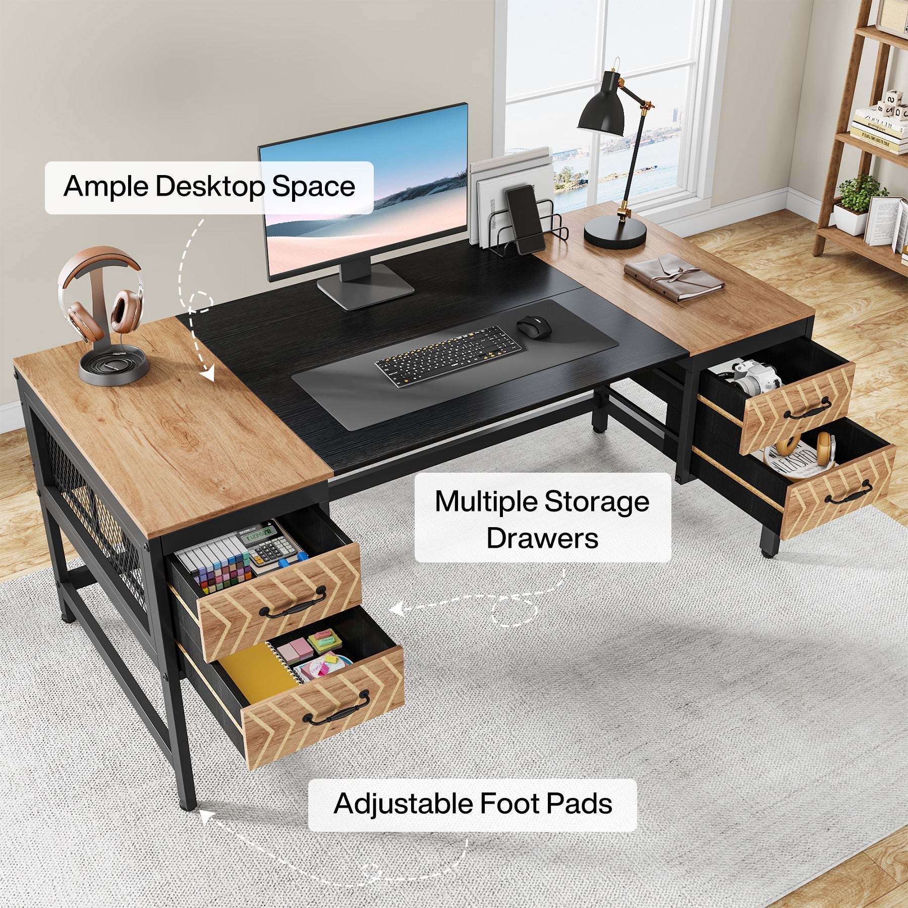 160 cm Computer Desk Executive Desk Writing Table with 4 Storage Drawers