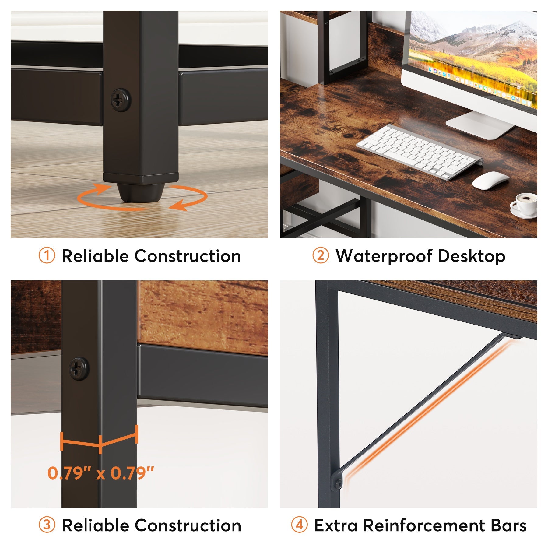 152 cm Tall Computer Desk Writing Table with 2 Drawers and Storage Shelves