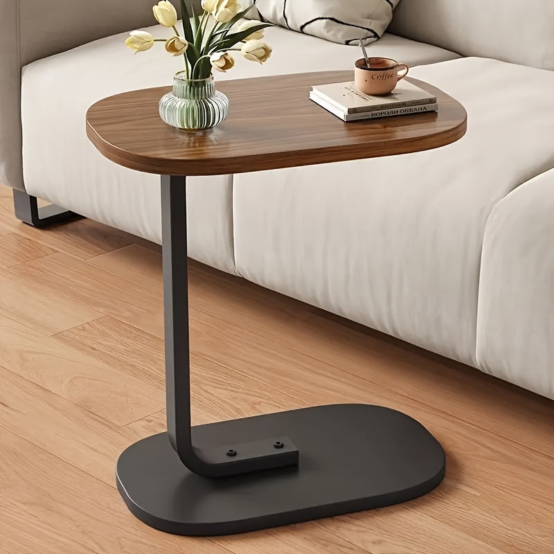 Stylish C-shaped Wooden Side Table, With Modern Art Decoration Design And Sturdy Metal Legs, Suitable For Use In The Living Room And Outdoors