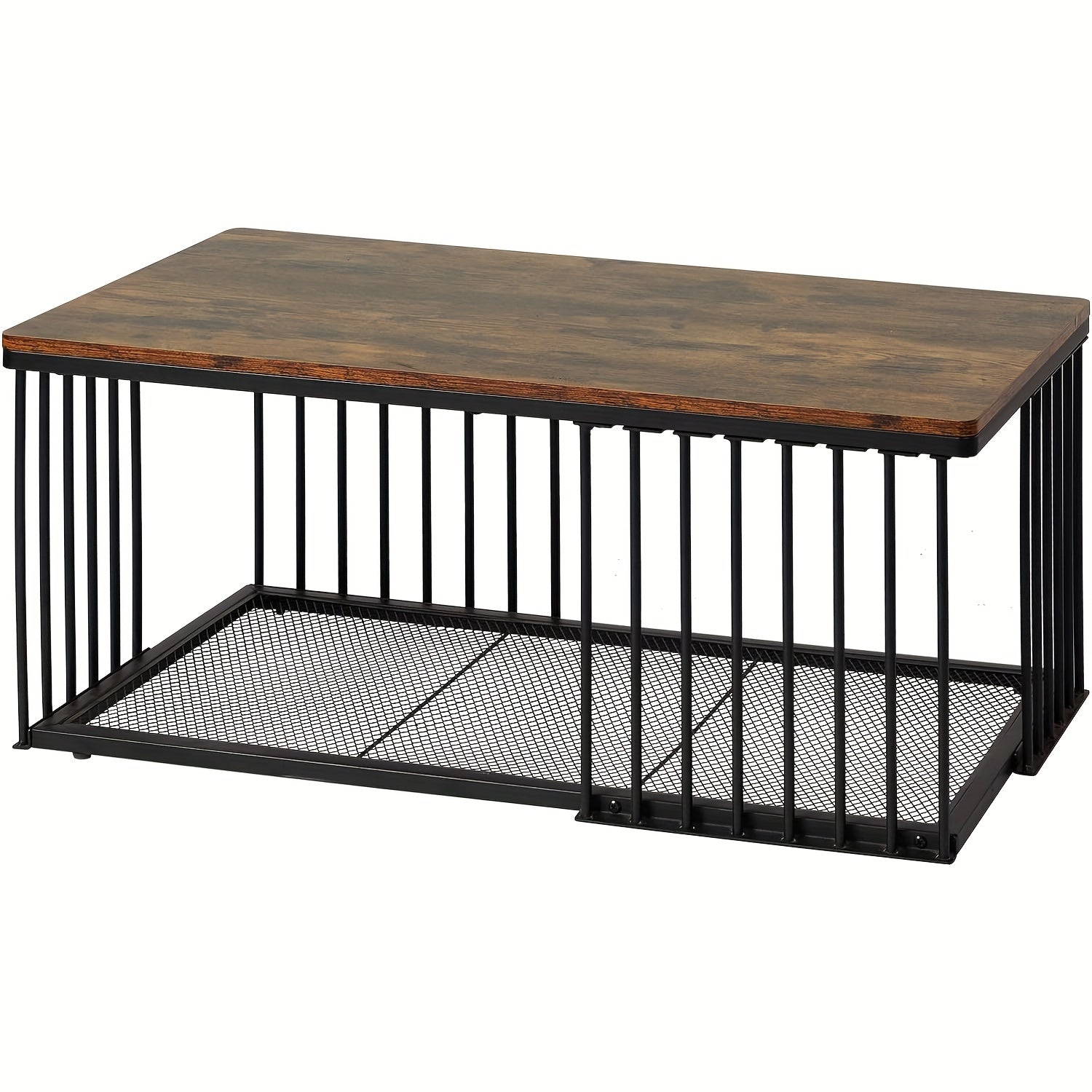 Industrial Coffee Table with Storage Shelf for Small Apartment Living Room, Rectangle Wood and Stable Metal TV Stand Side End Table