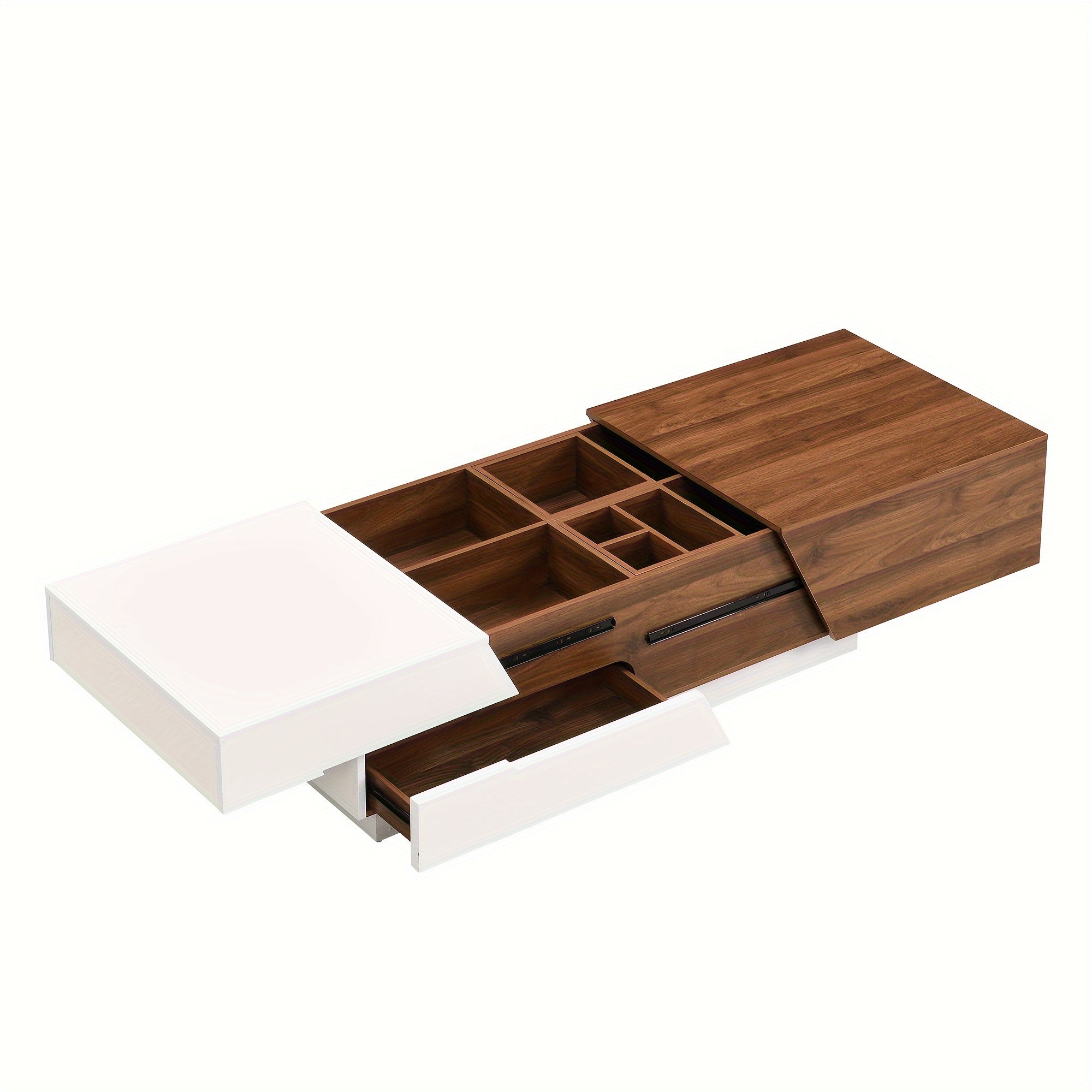 Modern Extendable Sliding Top Coffee Table With Storage In White&Walnut