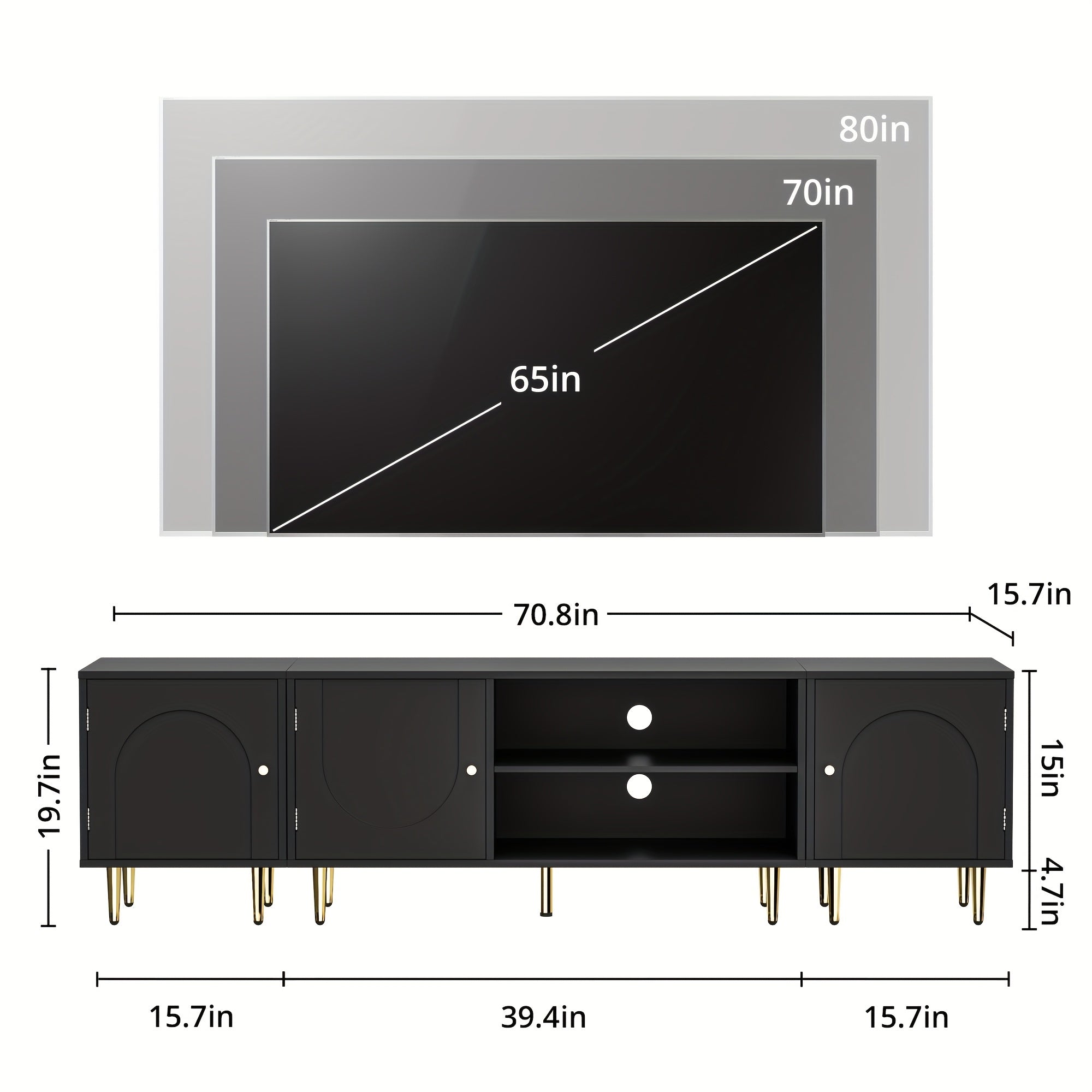 1pc Modern White TV Stand for 75" TV, MHOM 71" Entertainment Center with Storage Side Cabinets, Freestanding Media Console with Open Shelves, Raised Panel Doors, ≥3.2 Cubic Feet Storage Capacity, Easy Assembly