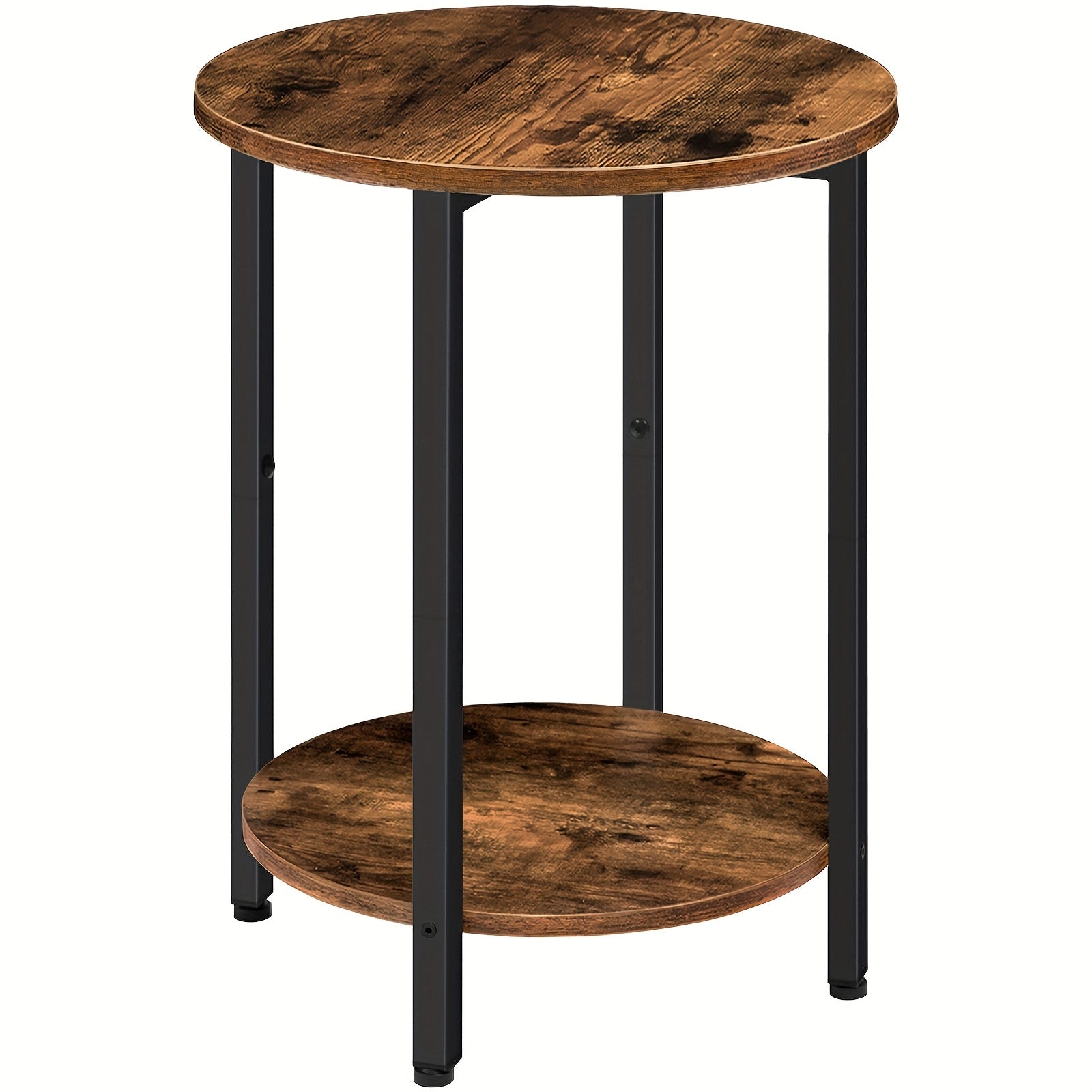 Rustic 2-Tier Round Side Table with Storage - Industrial Wood & Metal Frame, Perfect for Small Spaces, Living Room, Bedroom - Available in Rustic Brown and Greige, Accent Table, Sofa Couch Table, Stable