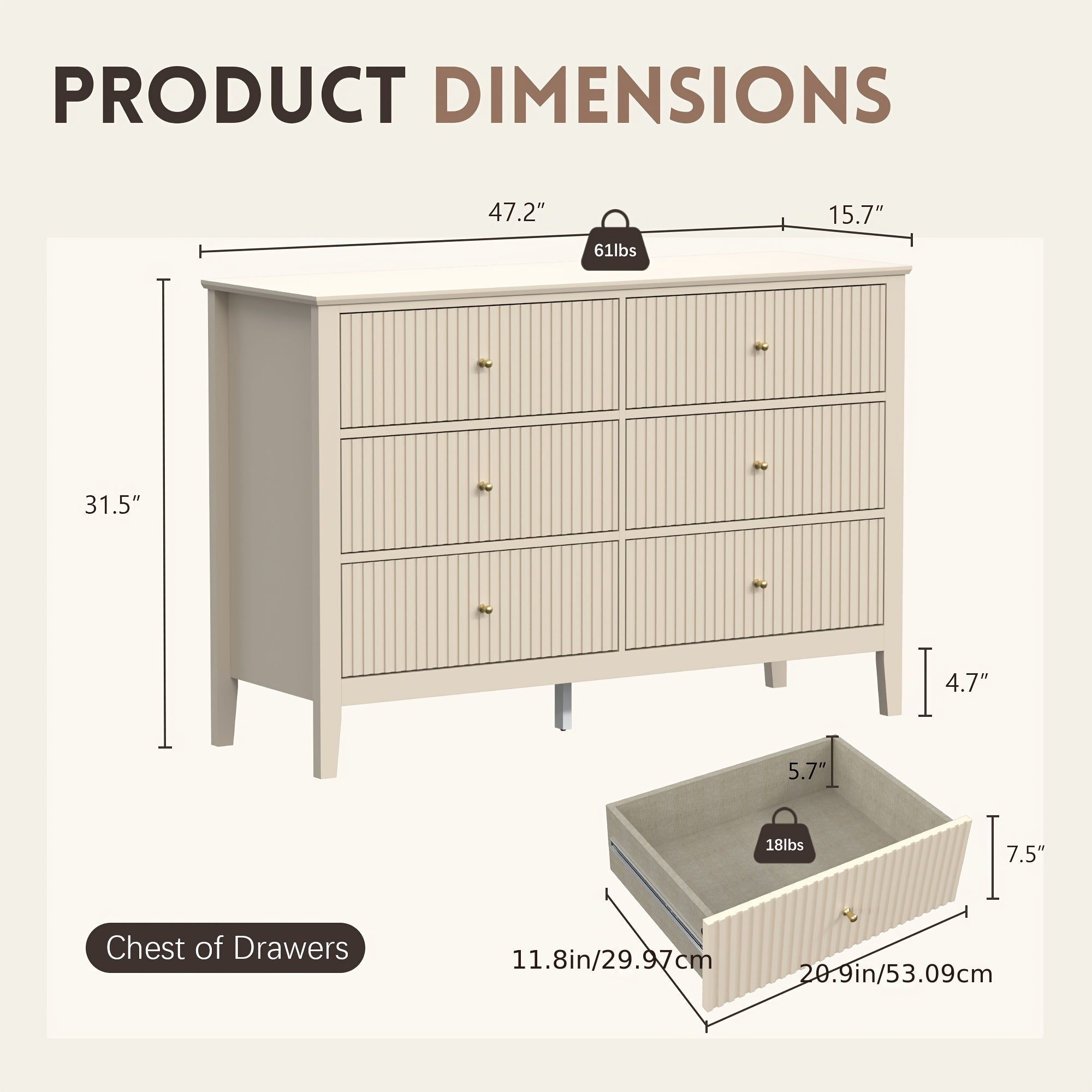 6 Drawers Dresser with Paint Design Top, Fluted Modern Wood Dresser with Storage, Long Storage Dresser, Wooden Drawer Organizer for Bedroom, Hallway, Entryway