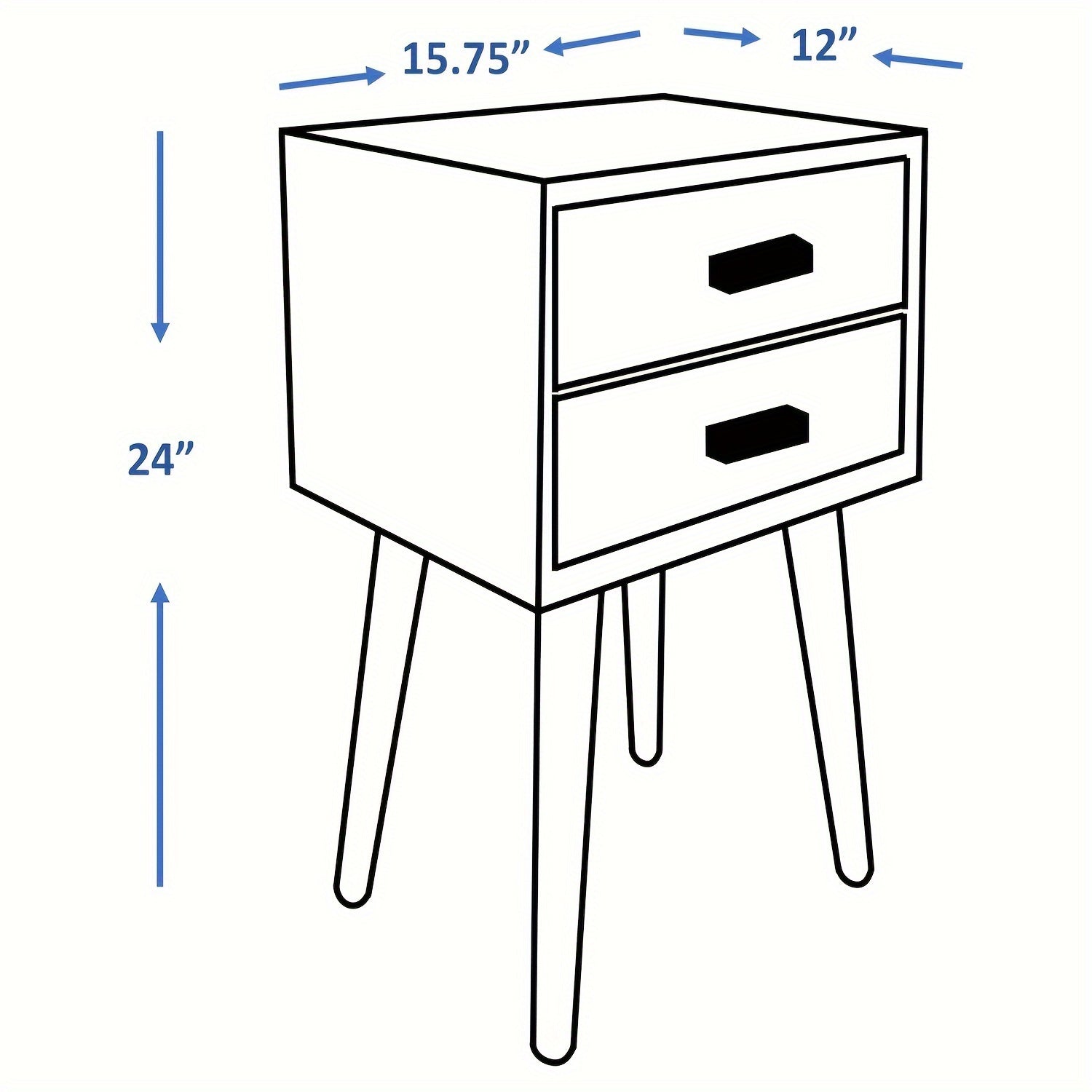 Solid Wood Nightstand Mid-Century Modern Bedside Table with 2 Storage Drawer Small Solid Wood Frame Side End Table for Bedroom Living Room