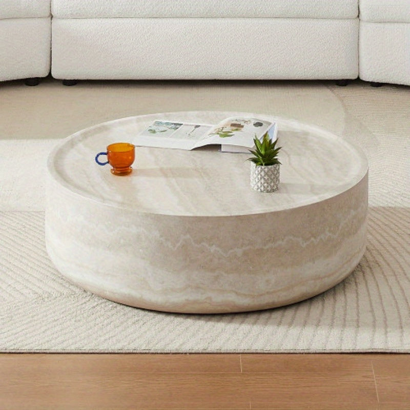 Round Faux Pattern Coffee Table - No Assembly Required - Ideal for Living Room & Tea Time - Stylish & Durable