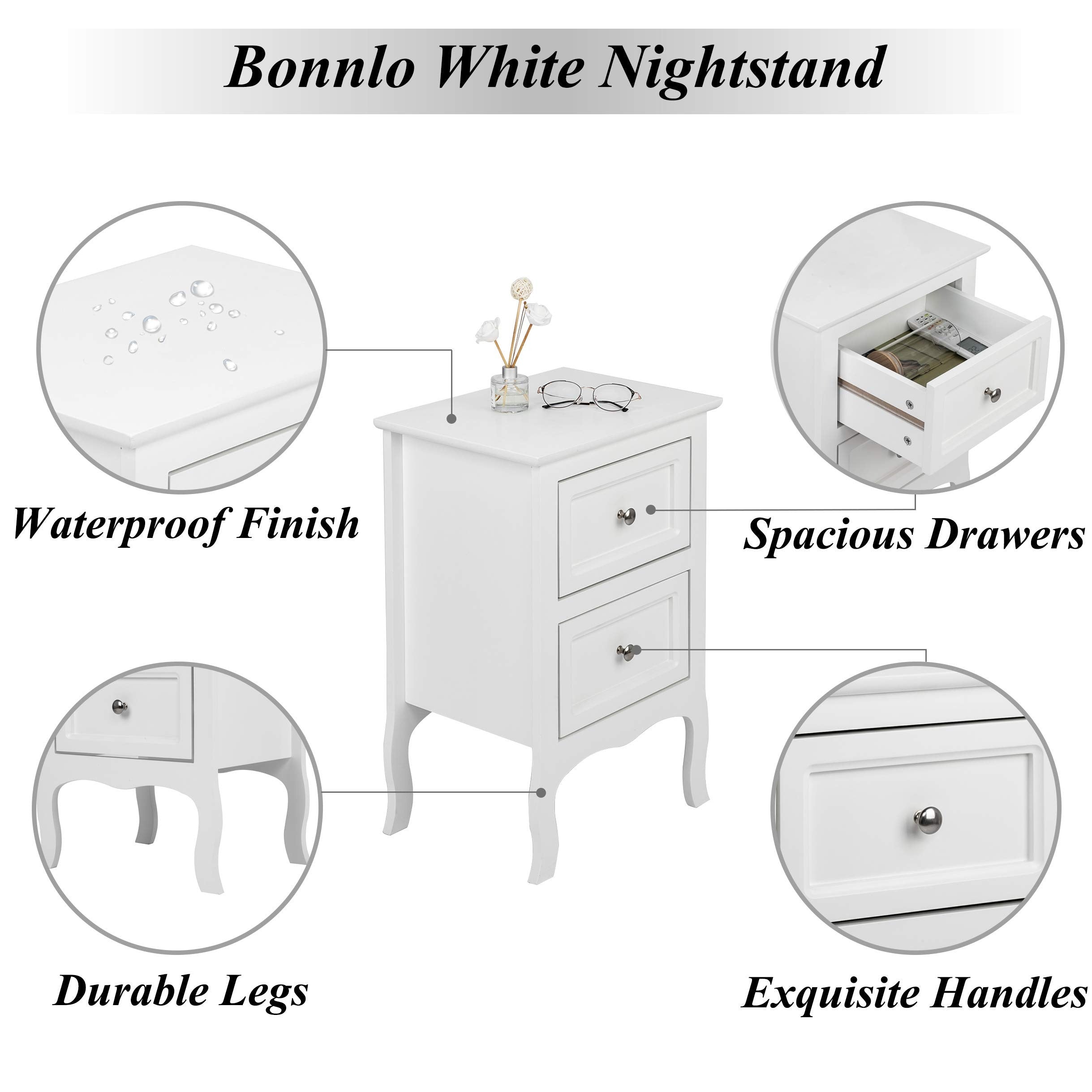 Nightstand with 2 Drawers, Night Stands for Bedrooms, Small Bed Side Table/ Night Stand with Drawers for Small Spaces