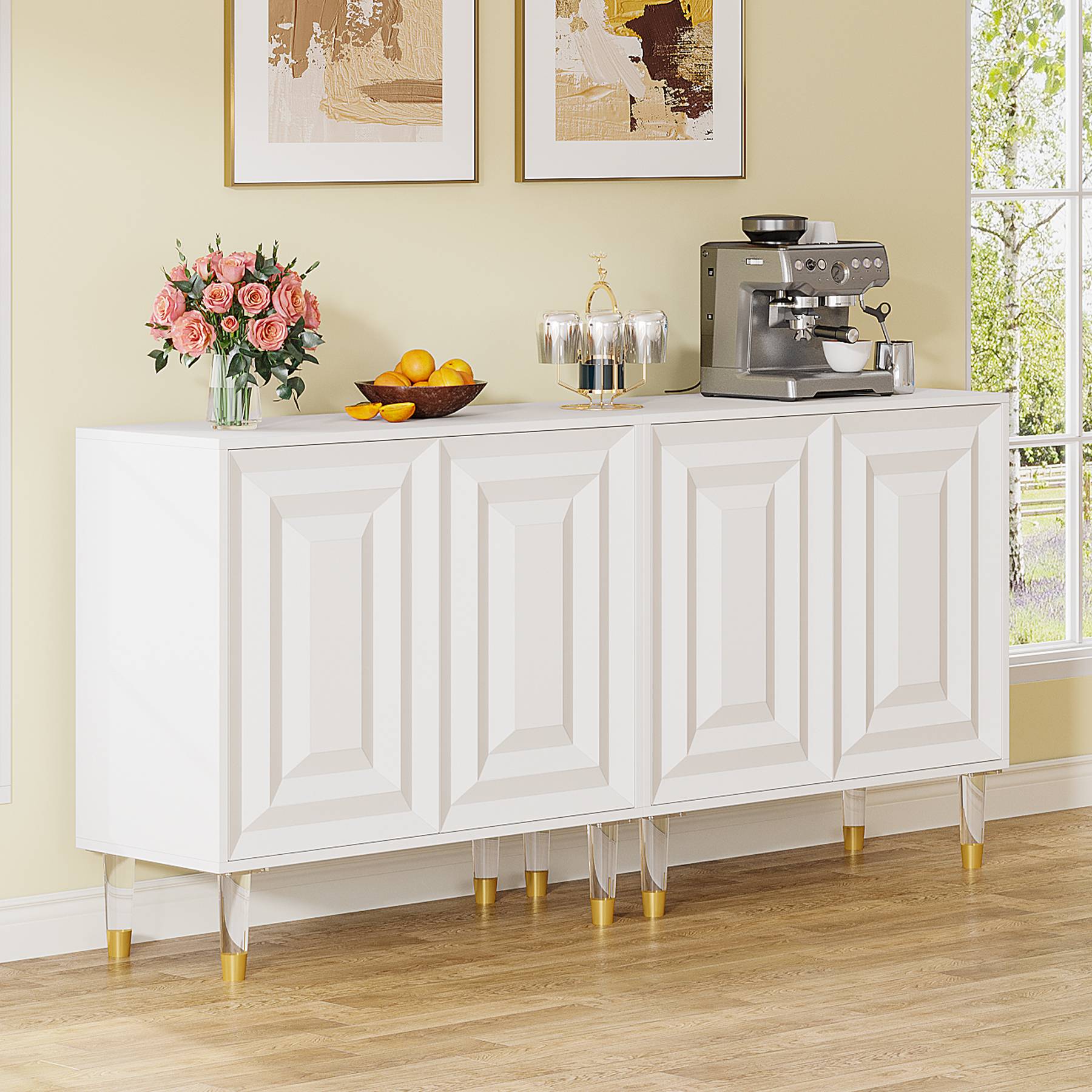 160 cm Sideboard Buffet, Modern Kitchen Accent Cabinet with 4 Doors