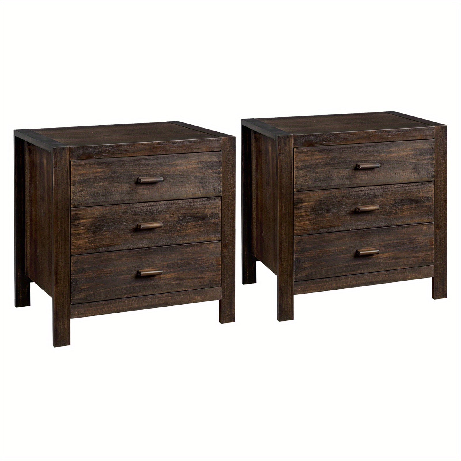 Retro brown density board with solid wood veneer 24.02*16.93*23.62inch 3 drawers bedside table 2pcs