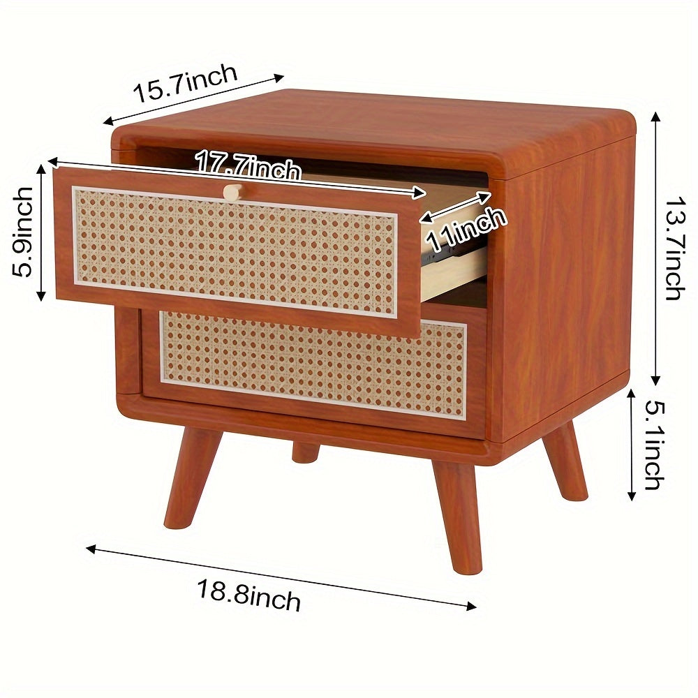 Rattan Bedside Table (Walnut Color, Cherry Color, Wood Color)