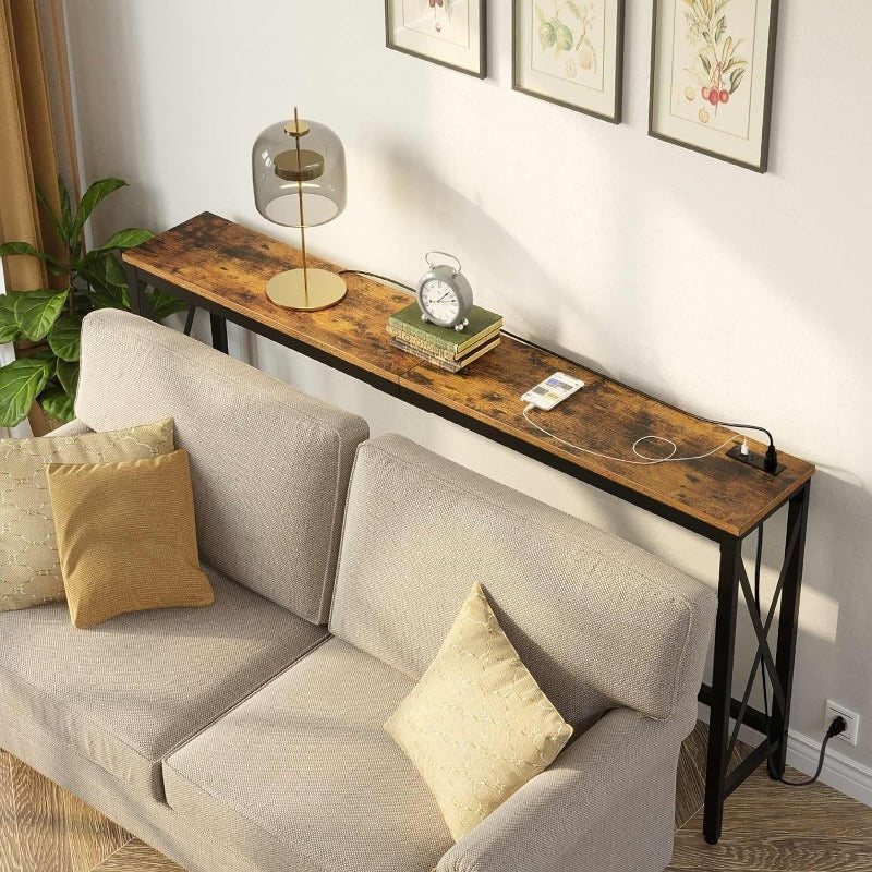 Console Table with Power Outlet, Sofa Table with Charging Station, Narrow Entryway Table, Skinny Hallway Table, Behind Couch Table 100 x 30/20, 140 x 30/20, 180 x 30/20 Farmhouse Table Behind Sofa Couch H