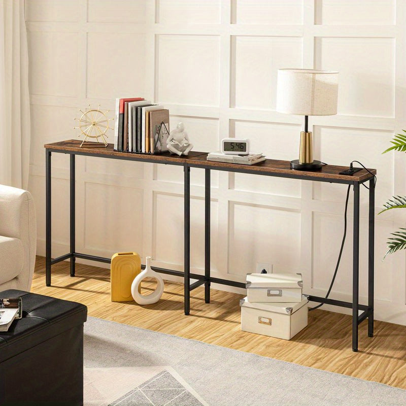 180 cm Console Table with 2 Power Outlets and 2 USB Ports, Extra Long Entryway Table with Charging Station, Narrow Sofa Table Behind Couch, Hallway, Living Room