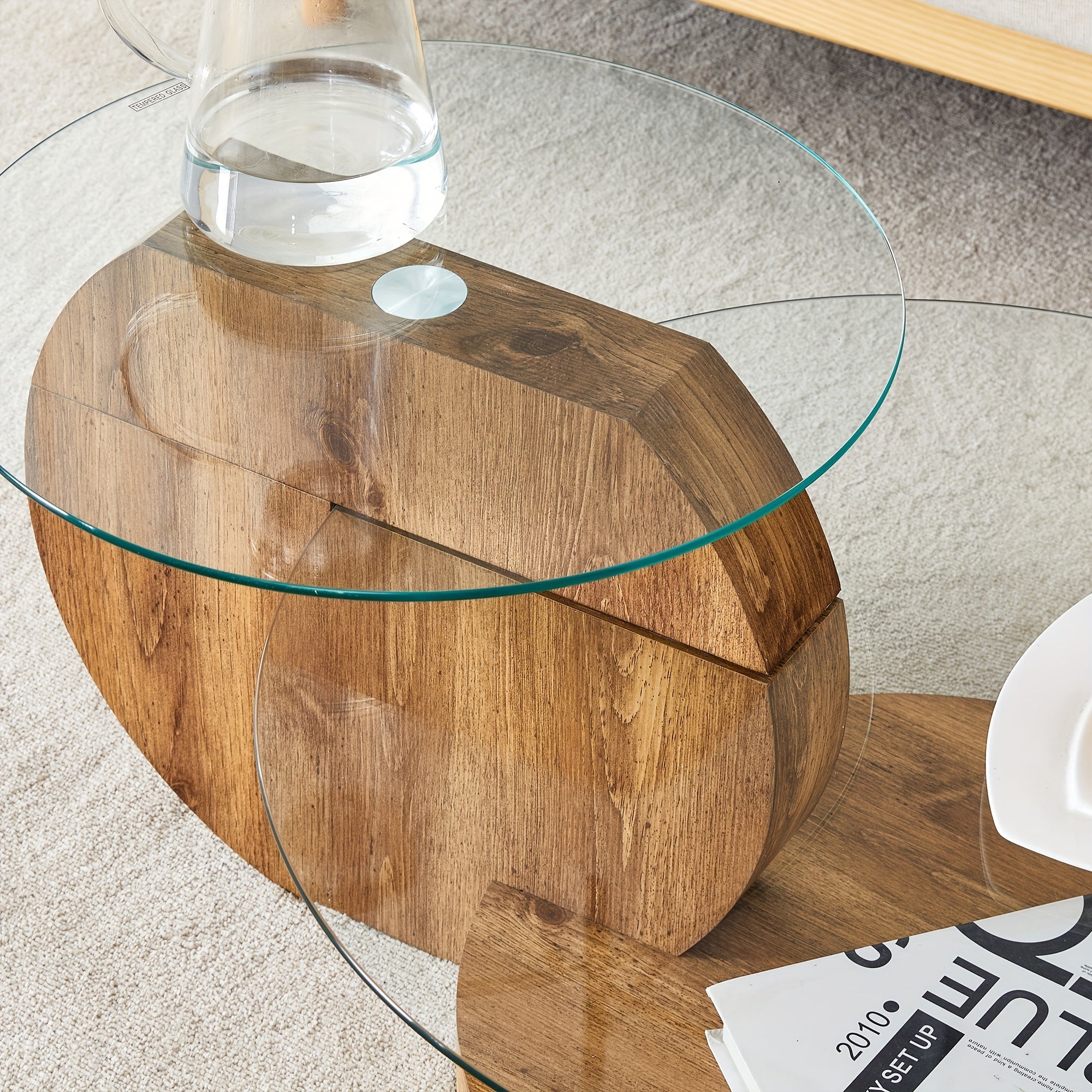 Tempering Glass Coffee Tables For Living Room Round Coffee Tables Modern Double Layer Round Table Circle Coffee Table For Small Space Home Office, Durable And Not Easily Broken, With A Modern And Fashionable Design Feel (35.4