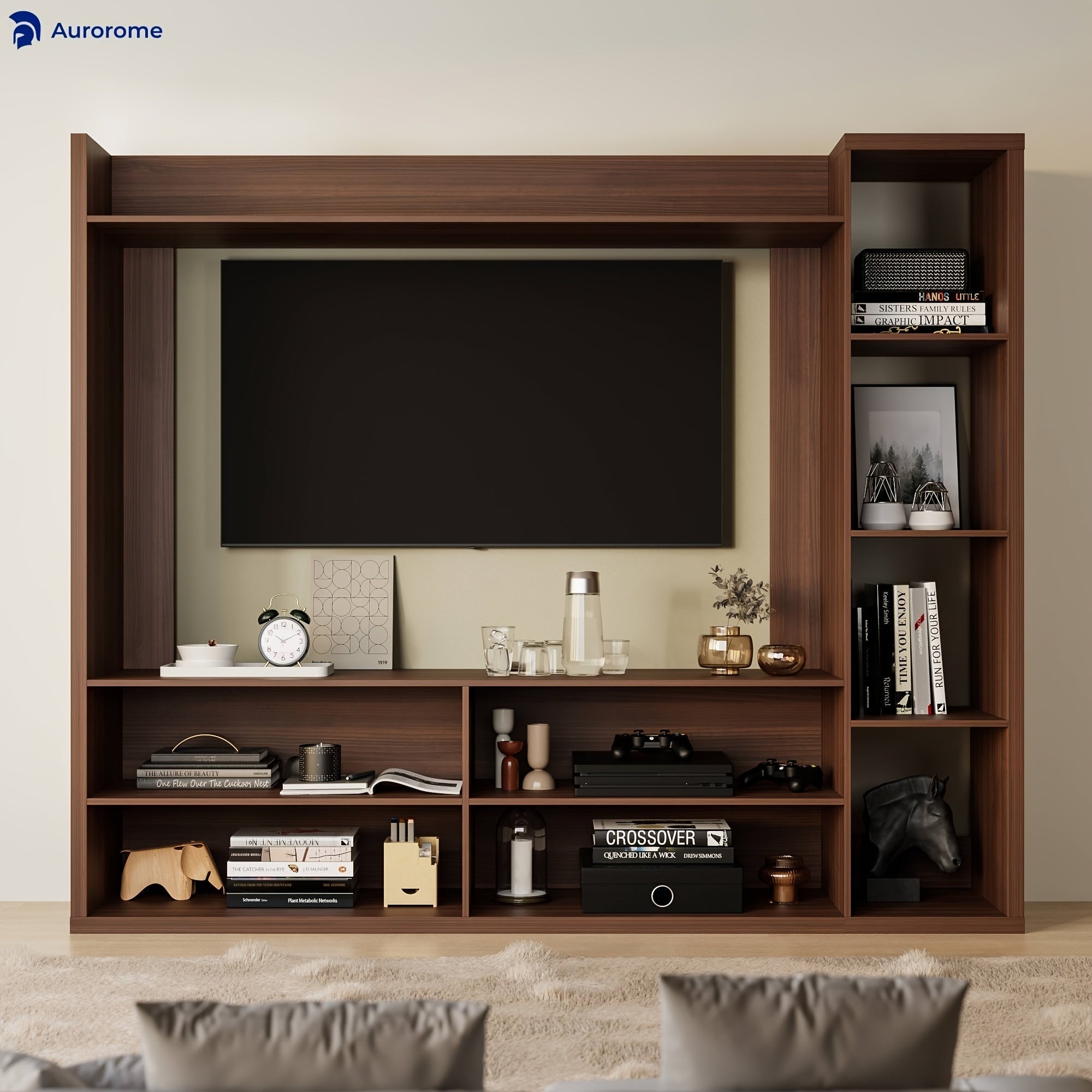 Wall Unit TV Stand With Book Shelves For 178cm Tvs, Wall Mounted Modern Entertainment Centre With Storage Space, TV Console Table With 8 Cubes For The Living Room