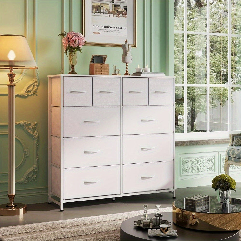 Fabric Dresser for Bedroom, Dresser with 10 Drawers, Storage Tower with Fabric Bins, Double Dresser, Chest of Drawers for Closet, Living Room, Hallway