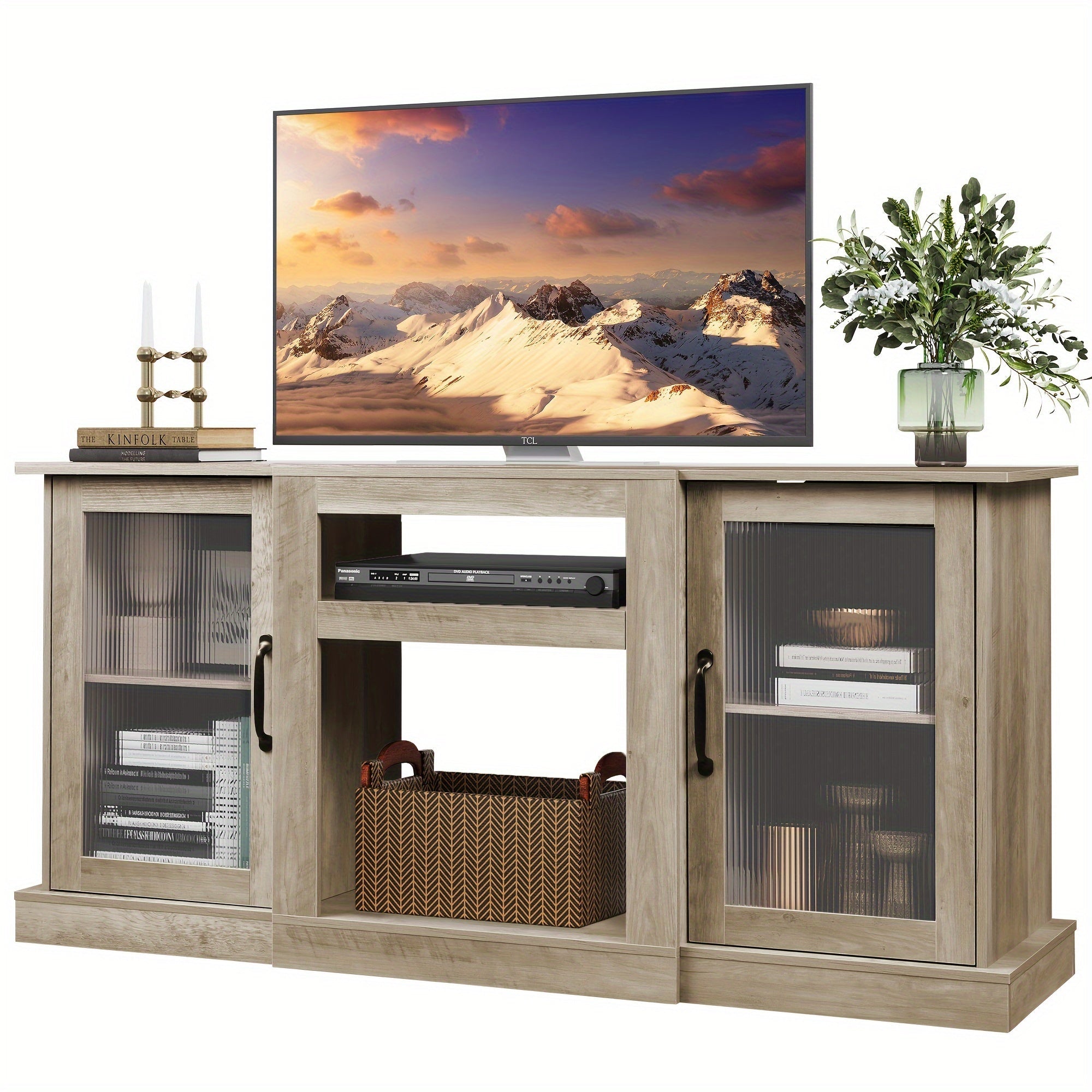 Retro TV Stand for 165cm TV, TV Console Cabinet with Storage, Open Shelves Entertainment Center for Living Room and Bedroom