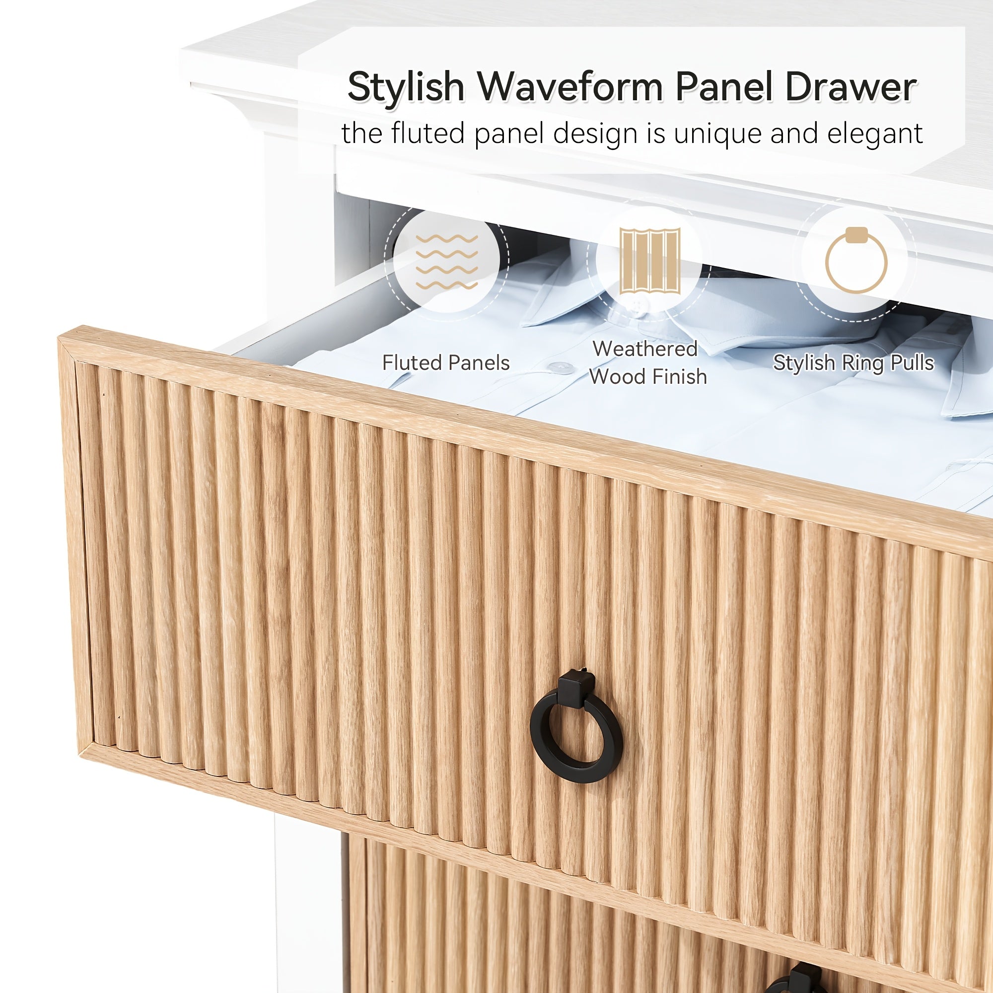 6 Drawer Dresser, Modern Closet Dressers Chest With Waveform Fluted Dresser, 47.2''Wide Wood Storage Dresser Organizer For Nursery Bedroom, Hallway, Closet, Living Room, Storage Drawer Units