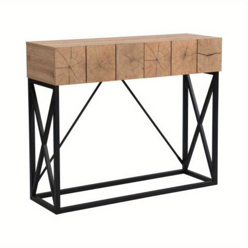 1pc 110 cm Luxury Wood Sofa Table, Industrial Console Table for Entryway, Hallway Tables with Two Drawers for Living Room