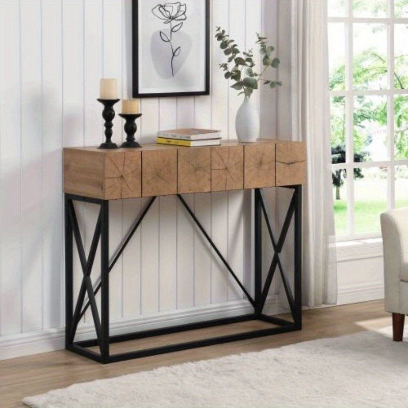 1pc 110 cm Luxury Wood Sofa Table, Industrial Console Table for Entryway, Hallway Tables with Two Drawers for Living Room