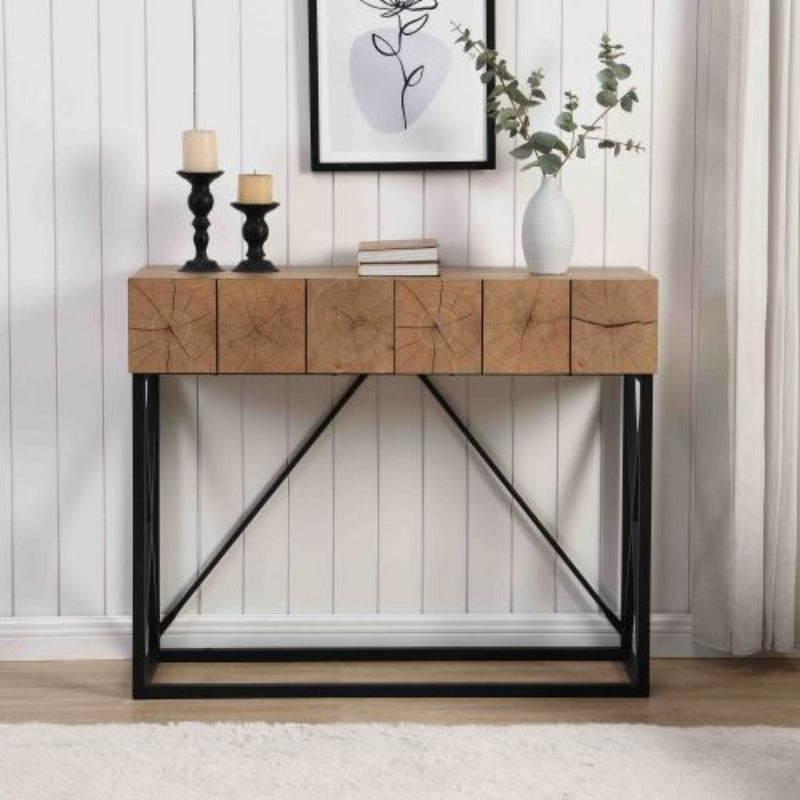 1pc 110 cm Luxury Wood Sofa Table, Industrial Console Table for Entryway, Hallway Tables with Two Drawers for Living Room