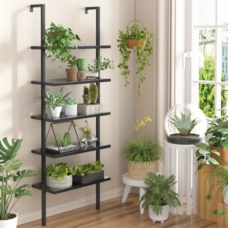 Bookshelf 5 Tier Tall Bookcase Shelf, Book Case Wood Industrial Rustic Standing Bookshelves with Storage Hooks Modern Wide Metal Ironck Book Cases Open Shelves for Bedroom Living Room Office CDs