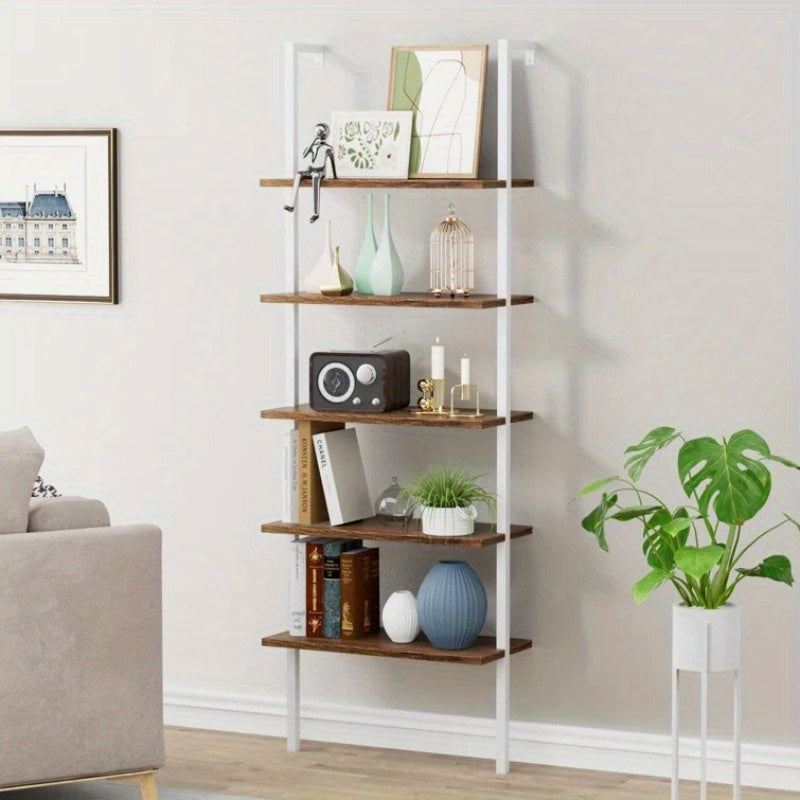 Bookshelf 5 Tier Tall Bookcase Shelf, Book Case Wood Industrial Rustic Standing Bookshelves with Storage Hooks Modern Wide Metal Ironck Book Cases Open Shelves for Bedroom Living Room Office CDs