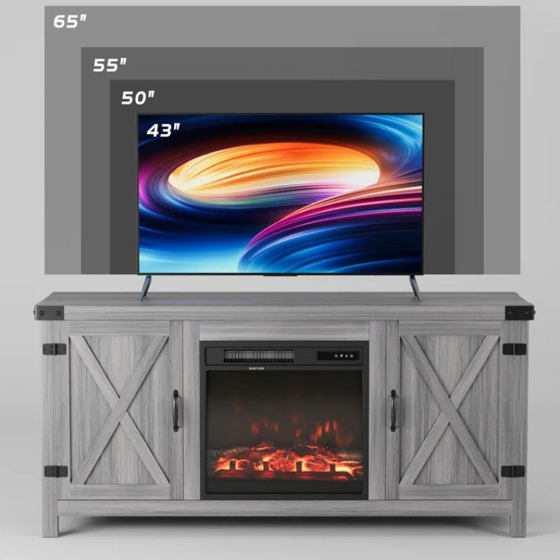 Spacious 165cm TV Stand with Electric Fireplace - Wooden, Flat-Door Design for Easy Access & Storage