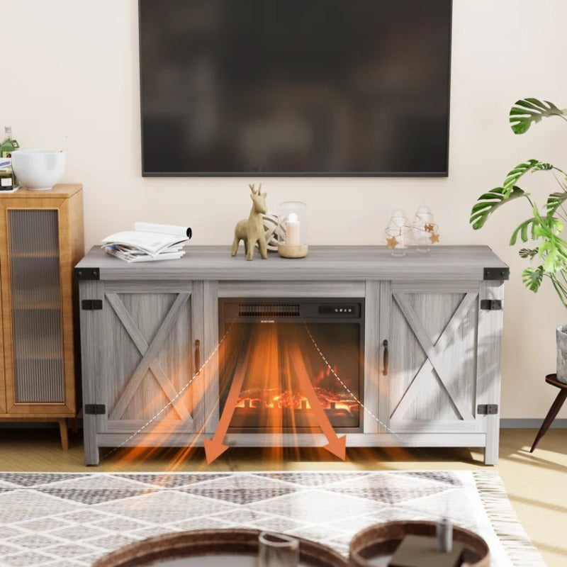 Spacious 165cm TV Stand with Electric Fireplace - Wooden, Flat-Door Design for Easy Access & Storage