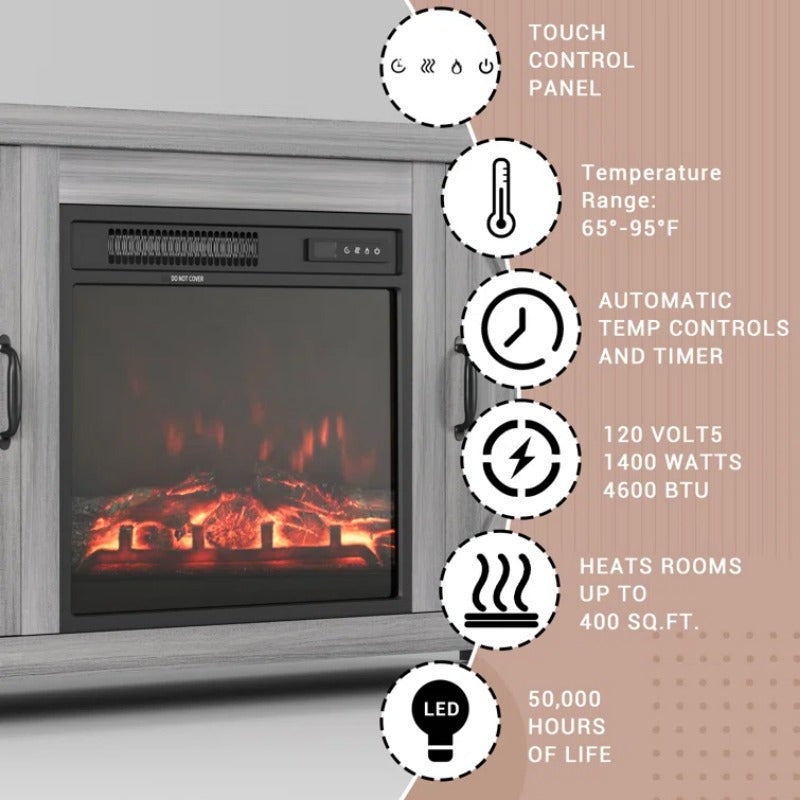 Spacious 165cm TV Stand with Electric Fireplace - Wooden, Flat-Door Design for Easy Access & Storage