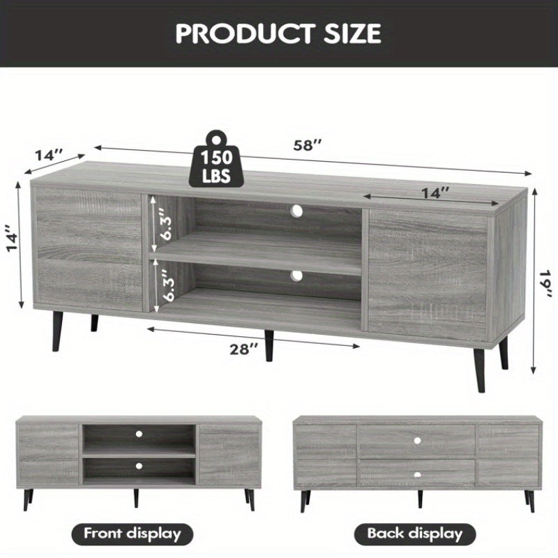 TV Stand for 65 Inch TV, Modern Entertainment Center with Storage Cabinet and Open Shelves, TV Console Table Media Cabinet for Living Room, Bedroom and Office