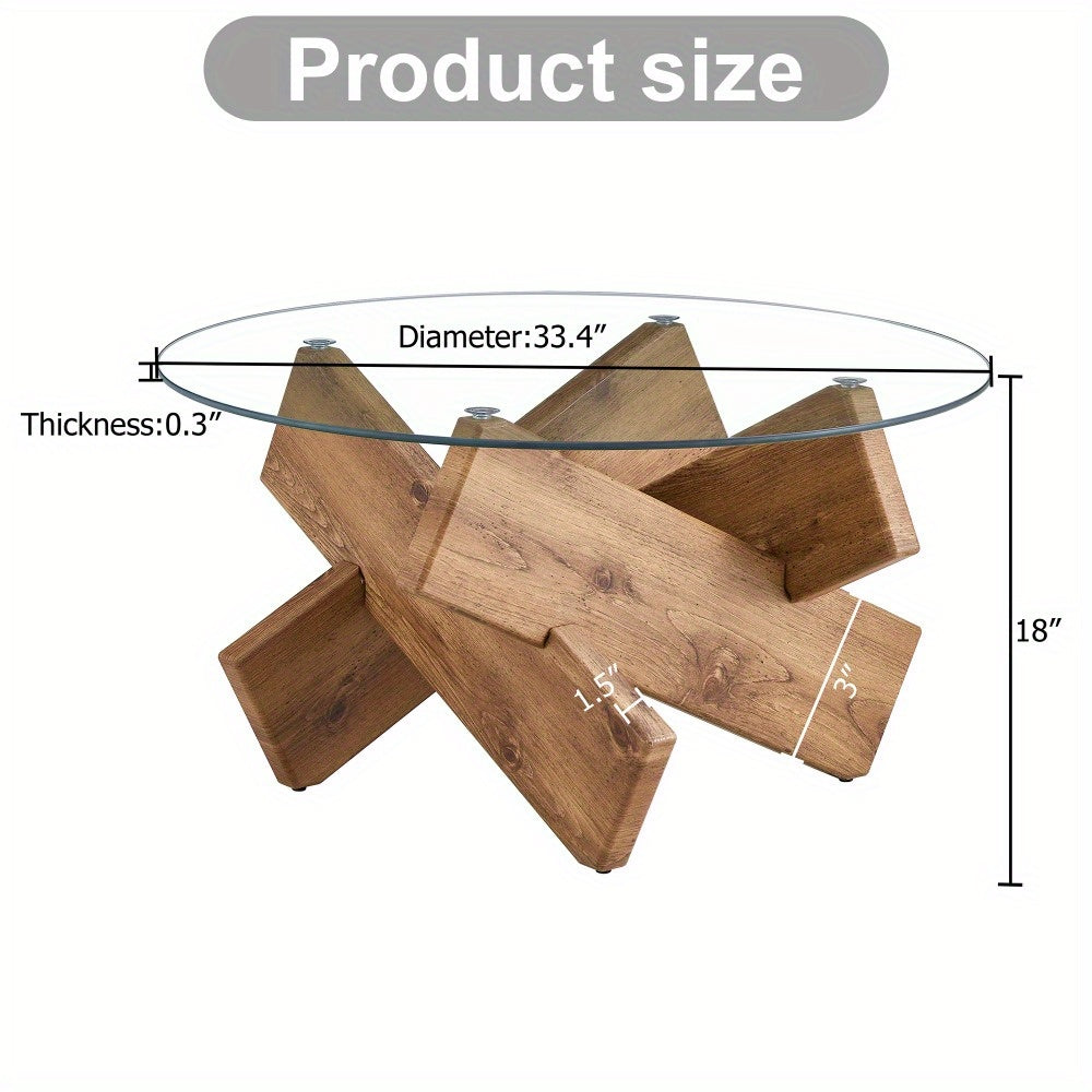 86cm Round Coffee Table, Modern Coffee Table with Tempered Glass Tabletop Suitable for Living Room