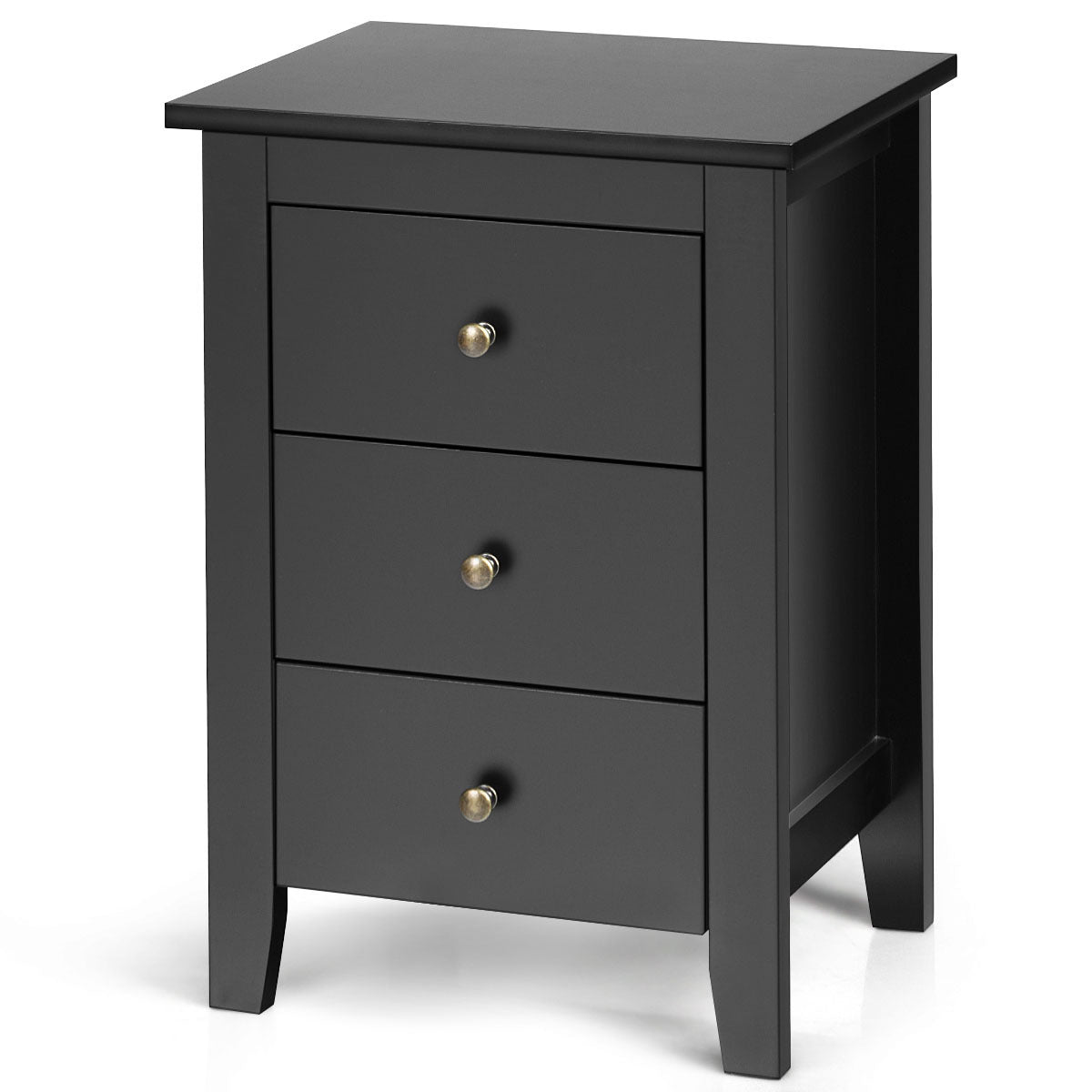 Set of 2 Nightstand End Beside Sofa Table w/ 3 Drawers Bedroom Furniture Black