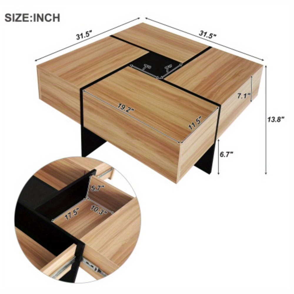 Unique Design Coffee Table with 4 Hidden Storage Compartments, Square Cocktail Table with Extendable Sliding Tabletop, UV High-Gloss Design Center Table for Living Room, Brown