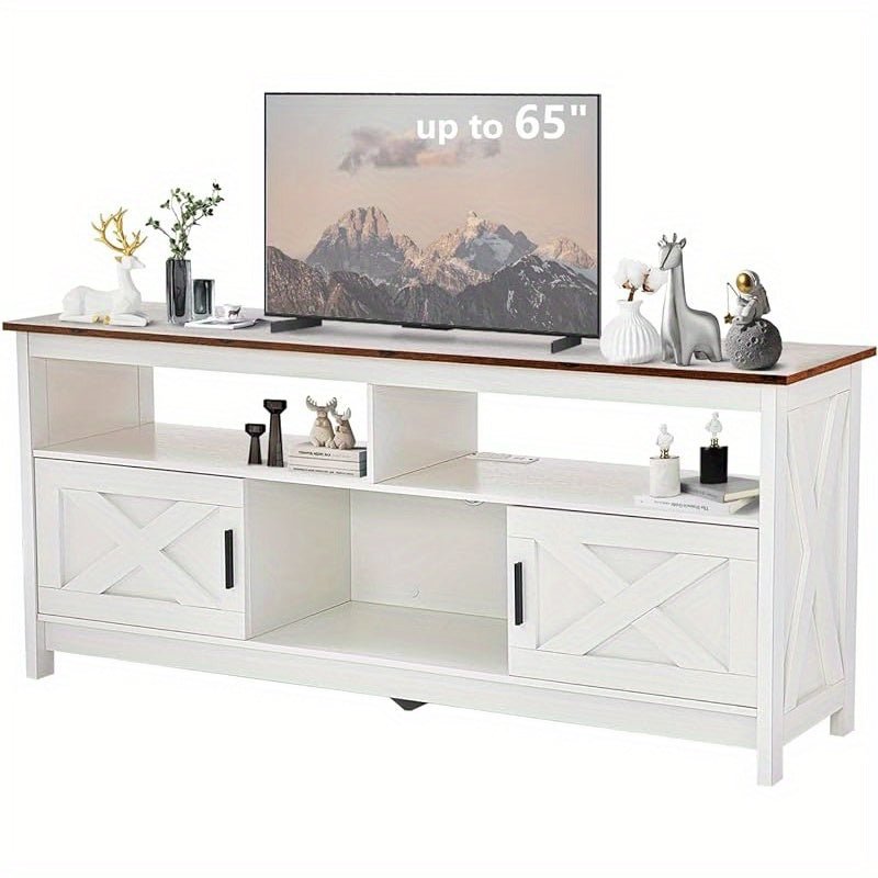 Farmhouse TV Stand for 165cm, Mid Century Modern Media TV Console Table for Living Room Bedroom (Rustic Brown, Black, Natural)