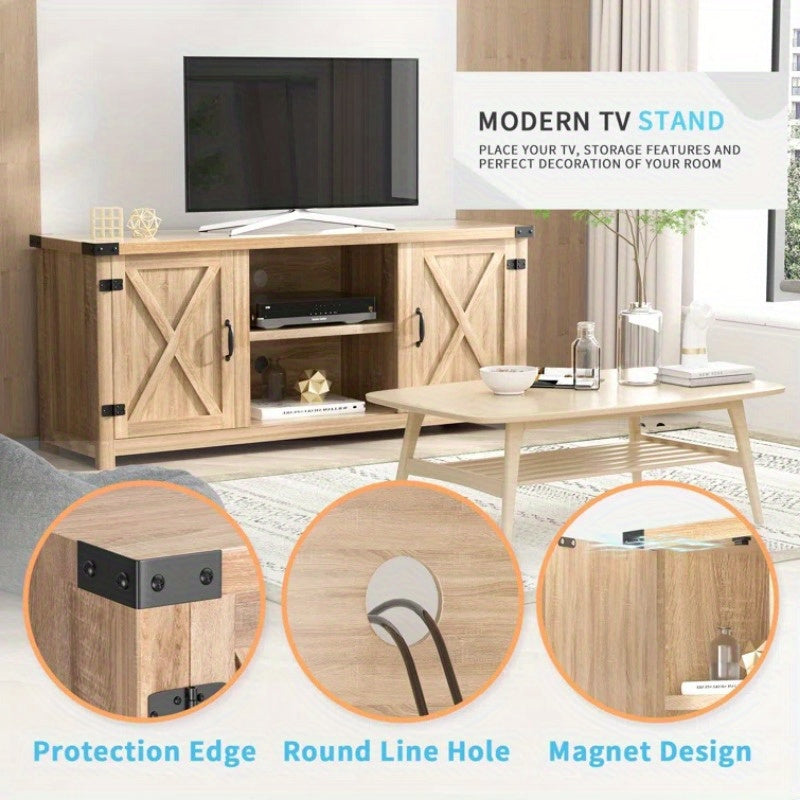 TV Stand for 65 Inch TV Farmhouse Entertainment Center with Double Barn Doors and Storage Cabinets, Console TV Table Media for Living Room, Bedroom