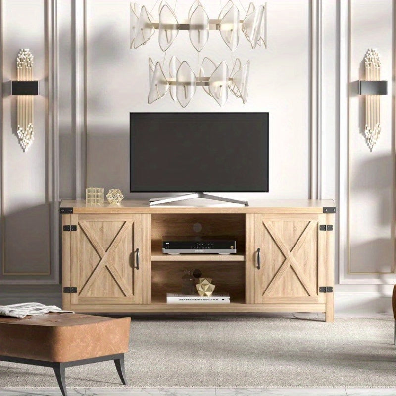 TV Stand for 65 Inch TV Farmhouse Entertainment Center with Double Barn Doors and Storage Cabinets, Console TV Table Media for Living Room, Bedroom