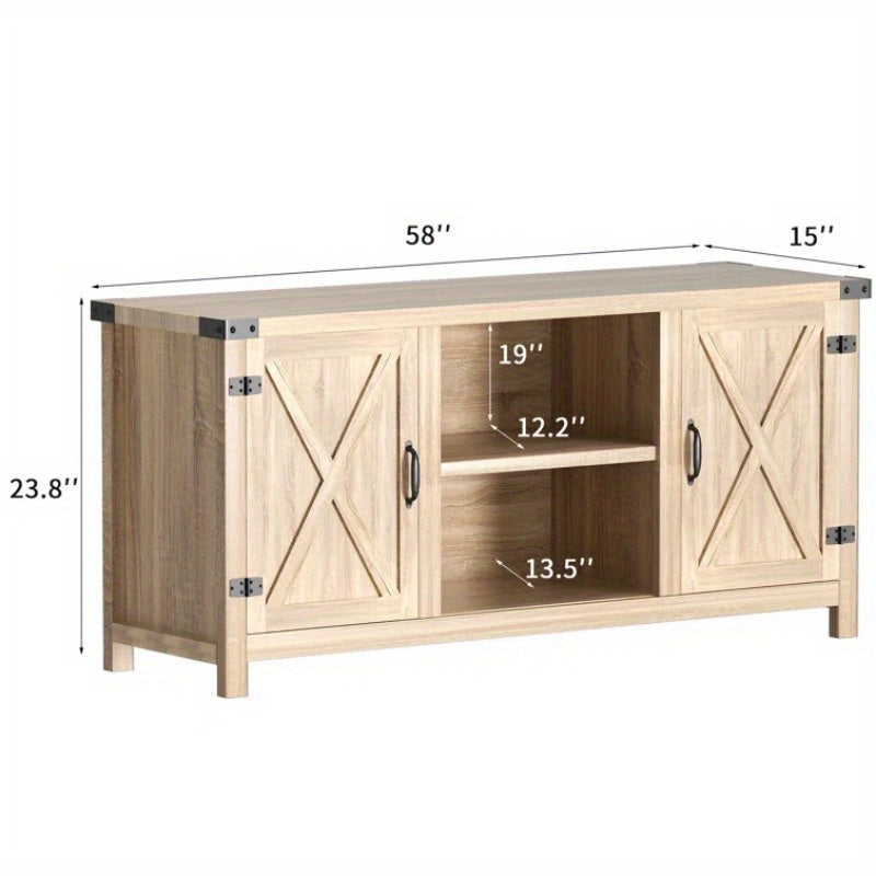 TV Stand for 65 Inch TV Farmhouse Entertainment Center with Double Barn Doors and Storage Cabinets, Console TV Table Media for Living Room, Bedroom