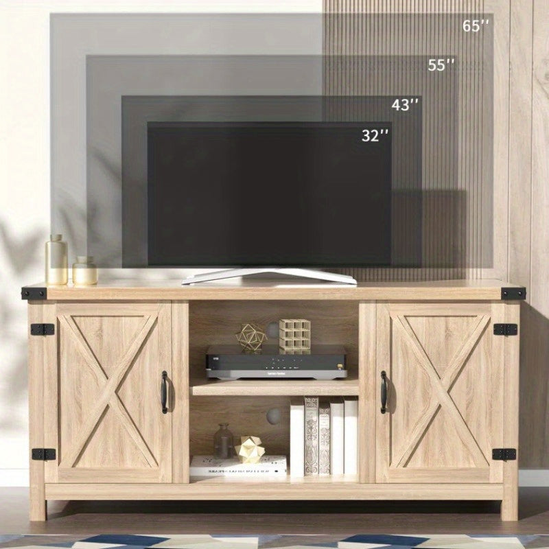 TV Stand for 65 Inch TV Farmhouse Entertainment Center with Double Barn Doors and Storage Cabinets, Console TV Table Media for Living Room, Bedroom