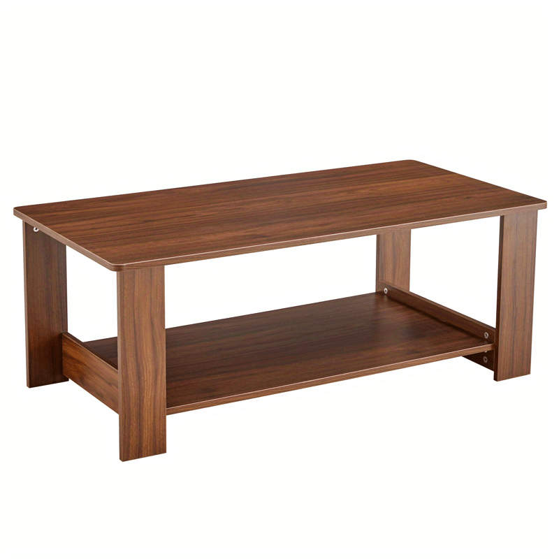 Modern Coffee Table With Solid Wood Legs For Living Room 2 Tier Rectangle Center Table Wooden Farmhouse Coffee Table