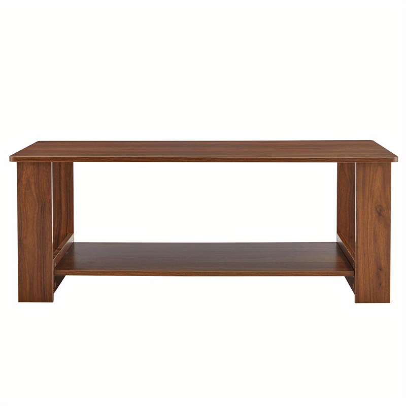 Modern Coffee Table With Solid Wood Legs For Living Room 2 Tier Rectangle Center Table Wooden Farmhouse Coffee Table