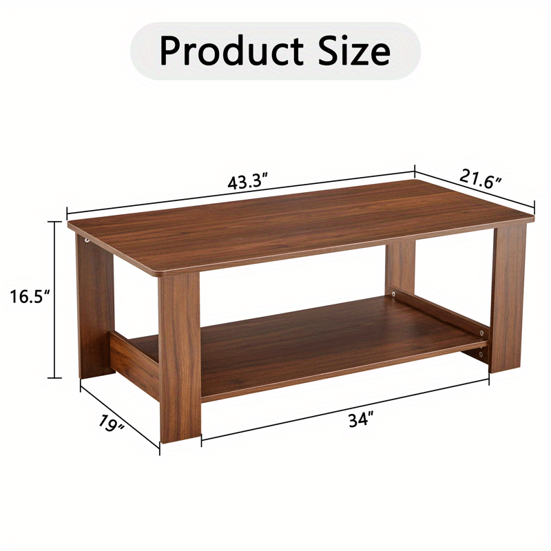 Modern Coffee Table With Solid Wood Legs For Living Room 2 Tier Rectangle Center Table Wooden Farmhouse Coffee Table