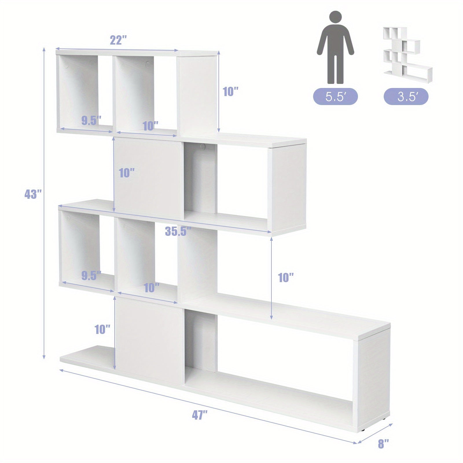 5-Tier Bookshelf Corner Ladder Bookcase Display Storage Rack White