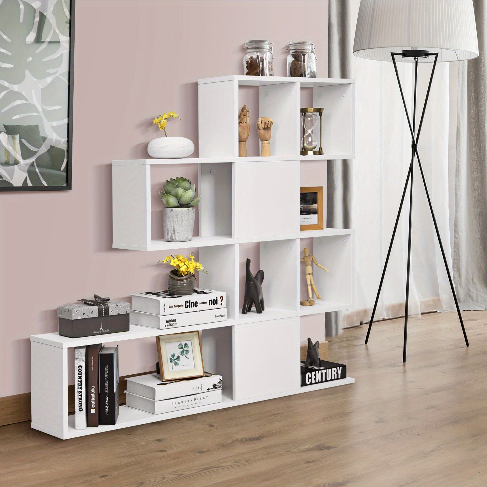 5-Tier Bookshelf Corner Ladder Bookcase Display Storage Rack White