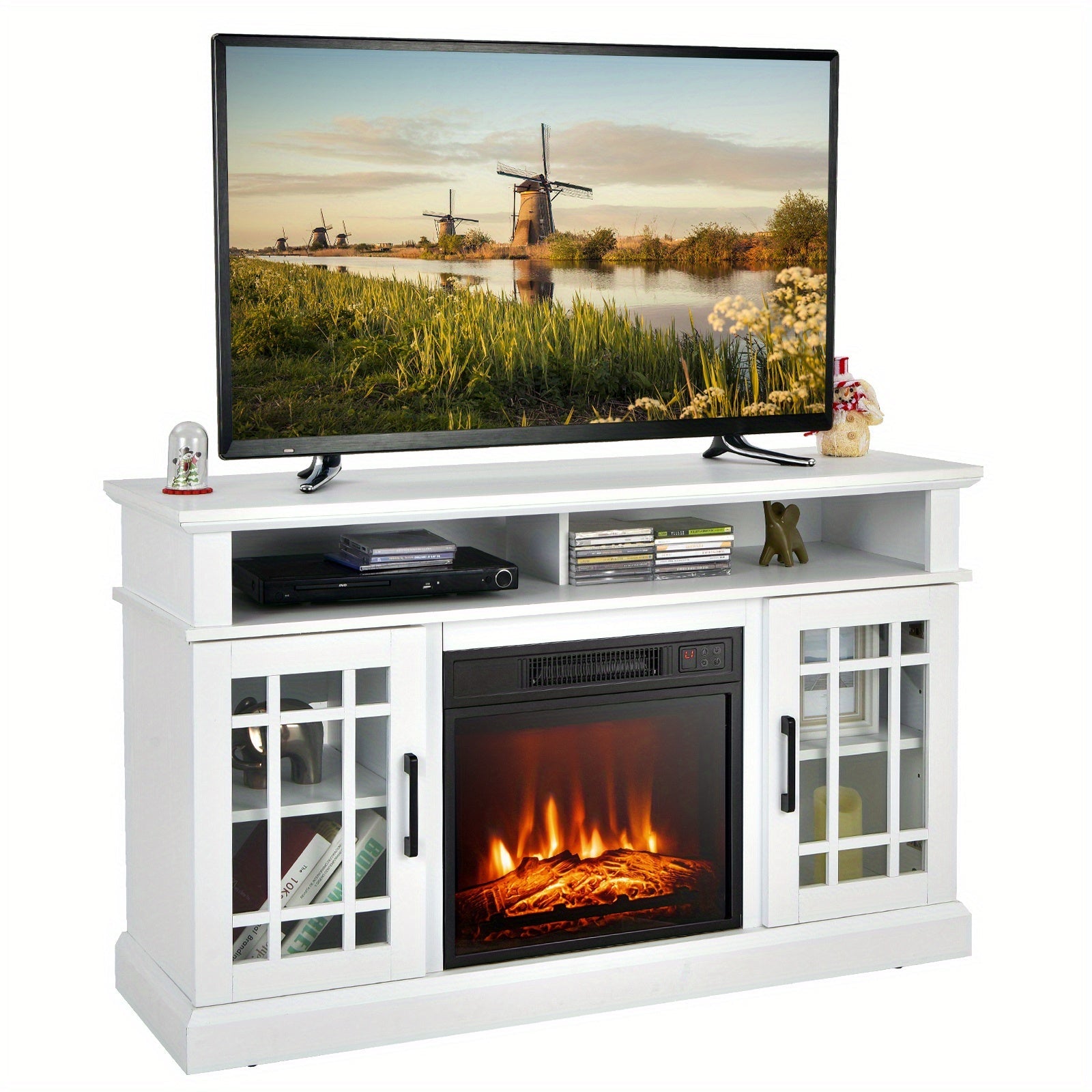 122cm TV Stand Console Cabinet w/ Fireplace Entertainment Center For Living Room