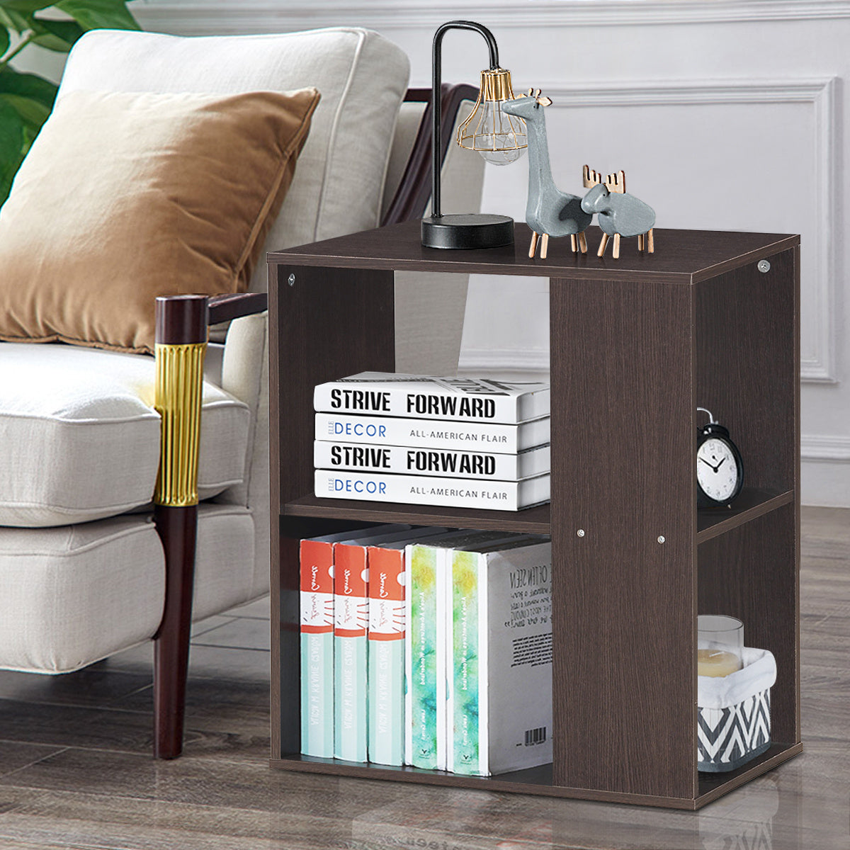 2-Tier Side End Table Nightstand Bedside Sofa Table w/ Storage Shelves Brown