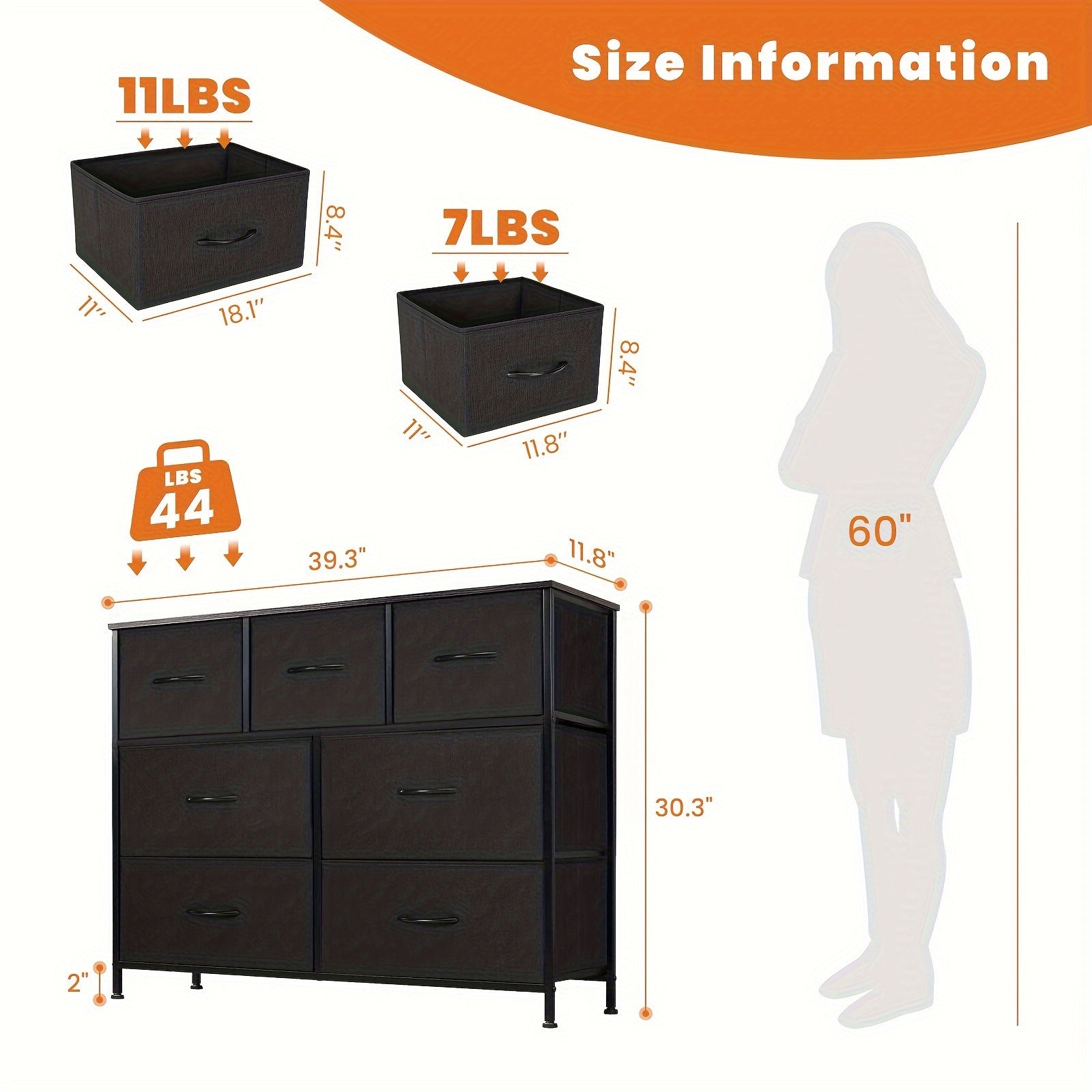 Dresser For Bedroom, TV Stand Fabric Storage Bins With 7 Drawers Storage Fabric Drawers, Chest Of Drawers With Wooden Top For TV Up To 45 Inches Storage Drawer Units