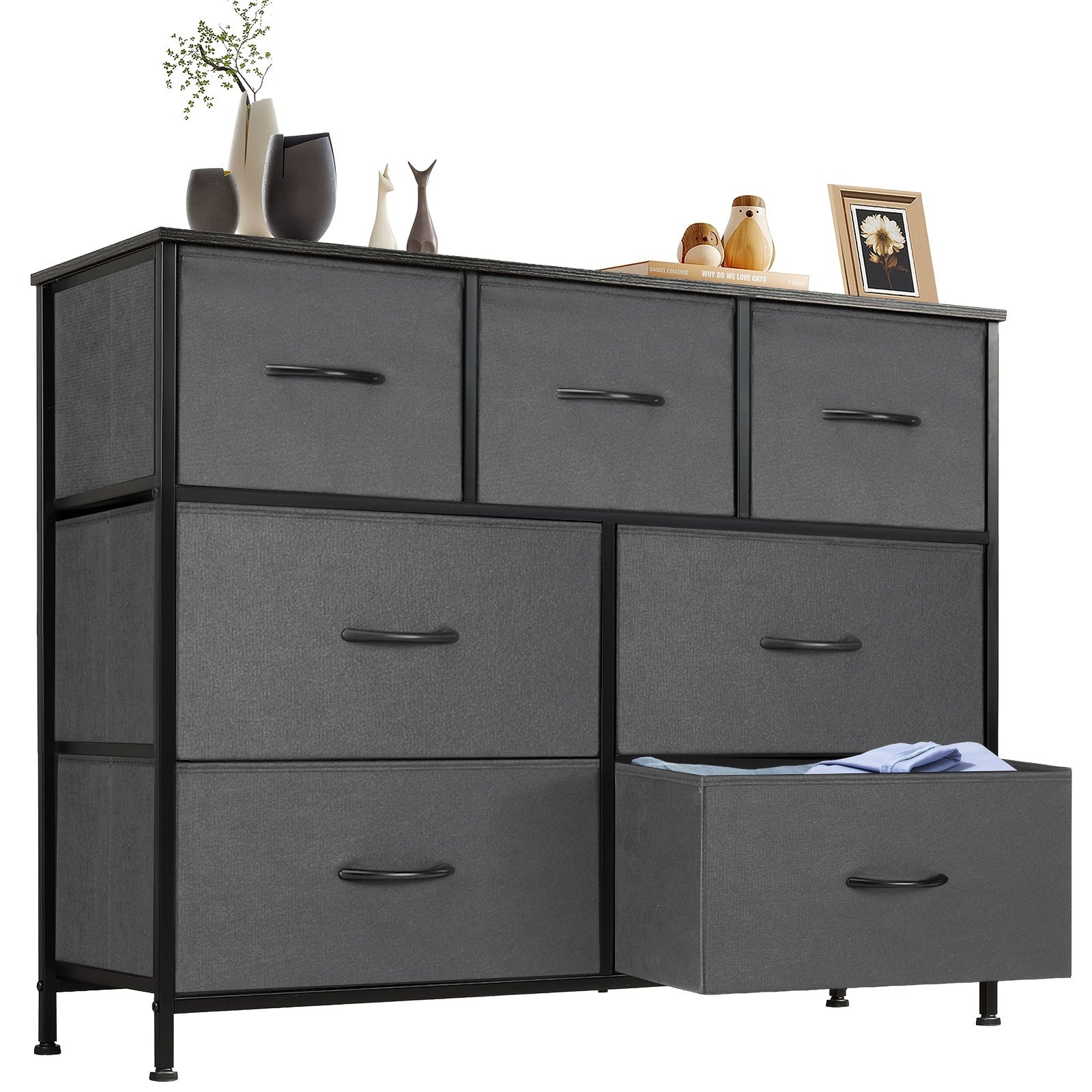 Dresser For Bedroom, TV Stand Fabric Storage Bins With 7 Drawers Storage Fabric Drawers, Chest Of Drawers With Wooden Top For TV Up To 45 Inches Storage Drawer Units